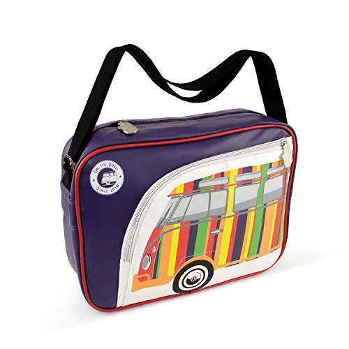 BRISA VW Collection - Volkswagen Schulter-Umhängetasche mit T1 Bulli Motiv - Messenger-Bag mit kultigem T1 Samba Bus Design, ideal für Schule, Uni oder Büro. Aus strapazierfähigem Kunstleder, leicht zu reinigen und offiziell lizenziert von Volkswagen.
