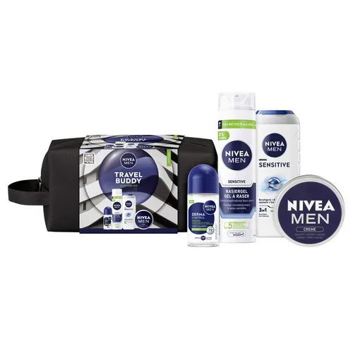 NIVEA MEN Travel Buddy Skincare Kit – Körperpflegeset für Männer - Das NIVEA MEN Travel Buddy Set vereint essentielle Pflegeprodukte für Männer in einer praktischen Kulturtasche. Ideal für unterwegs, sorgt es für sanfte Reinigung, intensive Feuchtigkeit und einen frischen Duft.