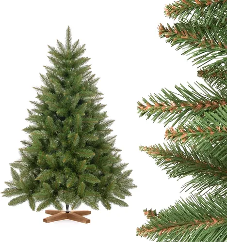 Fairytrees Künstlicher Weihnachtsbaum FT01, Fichte Natur mit Echtholz Baumständer - Natürlicher Weihnachtszauber: Der kunstvoll gestaltete Weihnachtsbaum im klassischen Design sorgt für eine festliche Atmosphäre. Einfacher Aufbau und langlebige Qualität machen ihn zur idealen Wahl für Ihre Weihnachtsdekoration.