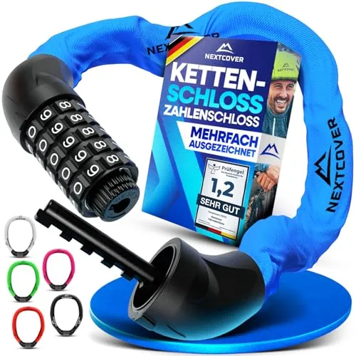 NEXTCOVER® Fahrradschloss LockOne mit Zahlencode I - [SAFESECURE] Zahlenschloss hohe Sicherheit Fahrradschloss Zahlenschloss I robustes & langlebiges Kettenschloss Fahrrad I Bike Lock