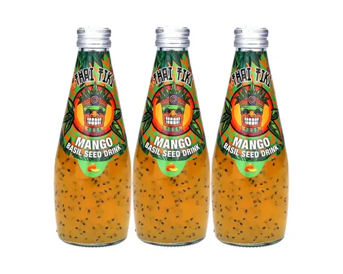Thai Tiki Softgetränk, Thai Tiki Mango Basilikumsamengetränk Basil Seed Drink 290ml 3er Pack