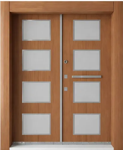 Braune Eingangstür V-012 – Stilvolle Designer Haustür - Moderne Eingangstür mit Milchglasverglasung, Maße 120 x 240 cm, aus hochwertigem Holz und Stahl. Ideal für einen eleganten Eingangsbereich. Lieferung inklusive Anleitung.