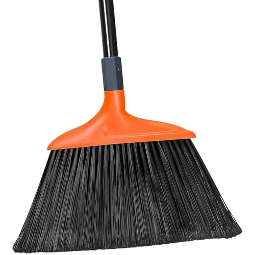 TreeLen Robuster Besen mit langem Griff, abgewinkelt, 36,8 cm breit, für Garagen, Innenhof, Gehwege, Decks und Oberflächen im Freien, perfekt für Zuhause, Küche, Zimmer, Büro, Boden