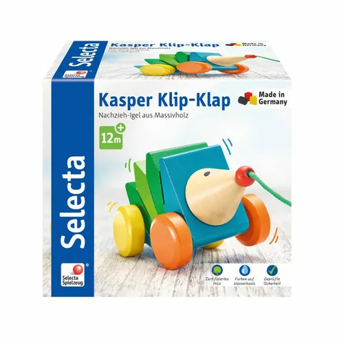 Selecta Spielzeug Kasper Klip-Klap Nachzieh Igel Schiebespielzeug Holz 16 cm