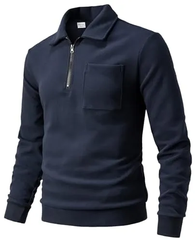 Harbrosrce Herren Fleece-Sweatshirt mit 1/4 Reißverschluss Leicht Fleecepullover Langarm Funktionsshirt Basic Sportshirt Wanderpullover Atmungsaktiv Pullover
