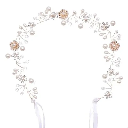 Uongeod Brautschmuck mit Kristallperlen, Bohemian-Stil, Kopfschmuck mit Blättern, Ranken, Blume, Hochzeits-Haarschmuck (Gold)