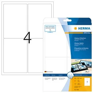 Herma Hochglanz-Etiketten 4908 - Foto-Qualität - Sonstige Etiketten in Foto-Qualität, 100 Stück auf 25 Blatt, ideal für brillante Drucke und Produktaufkleber, mit hoher Deckkraft und gleichmäßiger Toner-Übertragung.