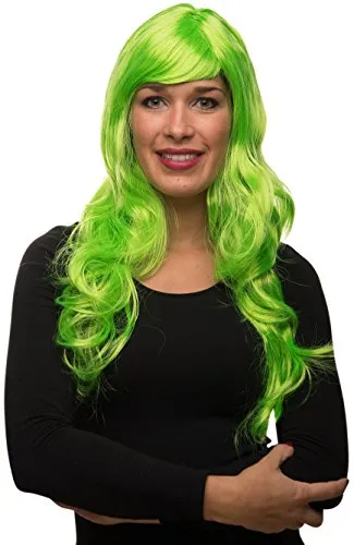 Sexy Langhaar Damen Frauen Perücke lockig/gewellt für Fasching Karneval Motto Party - 13 Farben (Grün)
