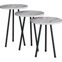 VCM 3-tlg. Beistelltisch Set im Marmor Optik Design in weiß von VCM