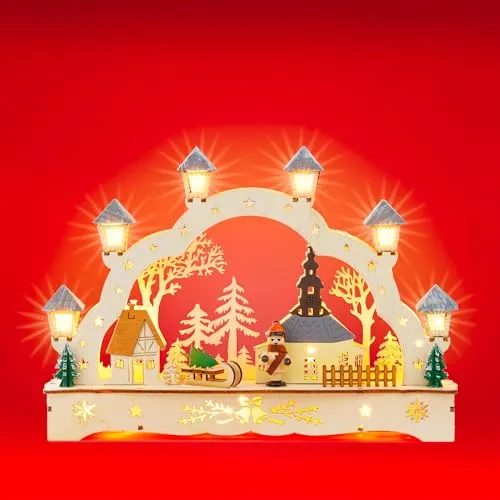 SIKORA LB60s Kleiner Schwibbogen aus Holz – LED Weihnachtsdeko - Kompakter Holz-Schwibbogen mit verdeckter LED-Beleuchtung, ideal für festliche Akzente in kleinen Fenstern oder Wohnmobilen. Batteriebetrieben, perfekt als Geschenk oder für die Ferienwohnung.
