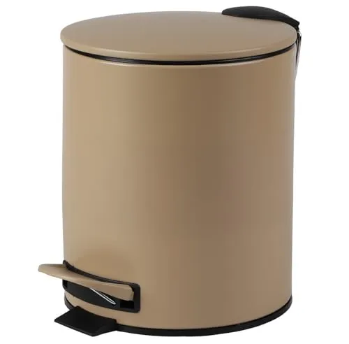 Urban Living 5 Liter Tret-Mülleimer Kosmetikeimer Tretmülleimer mit Absenkautomatik - herausnehmbarer Einsatz mit Henkel (Sandfarben)