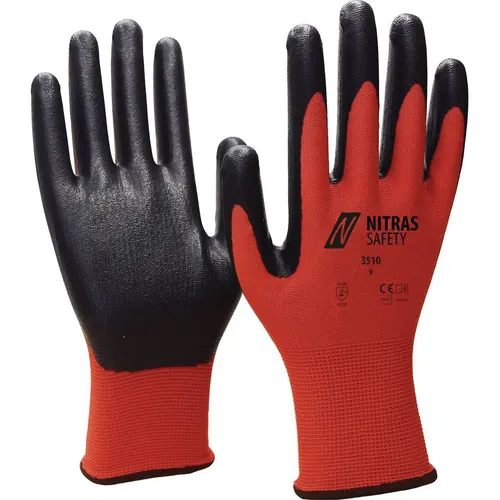 Handschuhe Nitril Foam Gr.9 rot/schwarz Nyl.m.Nitrilschaum EN 388 PSA II NITRAS