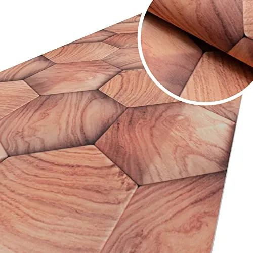 ANRO Küchenläufer Läufer Küchenteppich Flur Teppichläufer Polyester Abwaschbar Teppich Holzoptik Geometrie Beige 100x51cm
