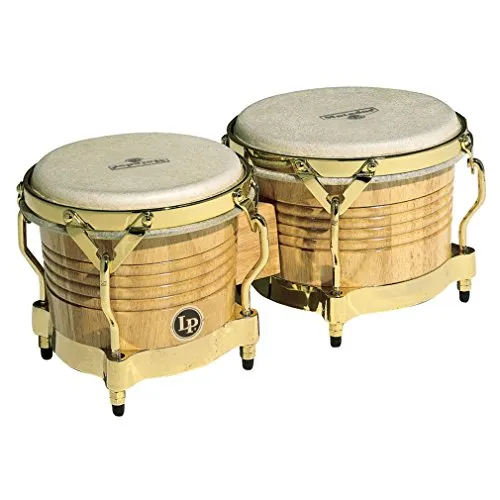 LP Latin Percussion Matador Wood Bongo mit Gold Hardware - Bongos aus siamesischer Eiche mit natürlichen Fellen, ideal für authentischen Klang und stilvolles Design, perfekt für Musiker und Enthusiasten.