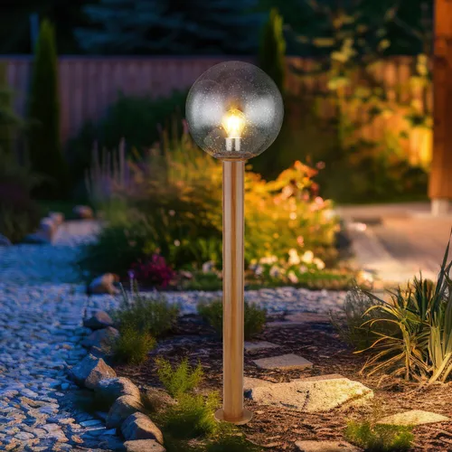 Außenleuchte Stehlampe Gartenleuchte Braun, 100 cm - Lampen - Zeitlose Stehleuchte in Holzoptik, spritzwassergeschützt (IP44) und individuell gestaltbar mit E27 Leuchtmittel für perfekten Außenbereich.