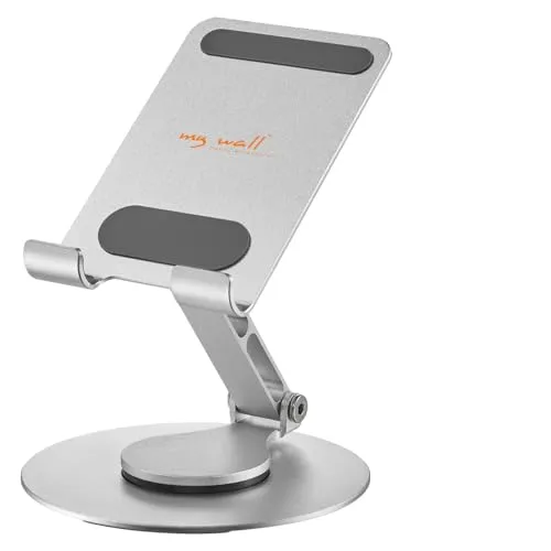my wall Handy&Tablet Ständer – HT48L, Faltbare Aluminium Halterung, 360° drehbar, Handy Halterung, individuell einstellbar, rutschfeste Pads, für Geräte bis zu 10” (25,4 cm)