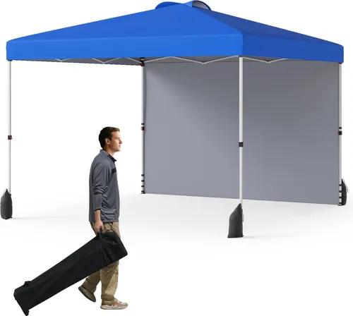 GOPLUS Pavillon 3x3 m mit Seitenwand & 4 Sandsäcken - Robuster Pop-up-Faltpavillon mit 50+ UV-Schutz, ideal für Gartenpartys. Mit abnehmbarer Seitenwand und stabilisierenden Sandsäcken für optimalen Windschutz.