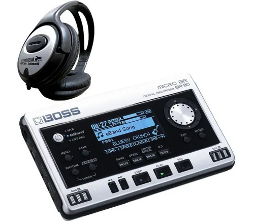 Boss BR-80 Mehrspur Recorder mit Kopfhörer - Der Boss BR-80 ist ein vielseitiger 8-Spur Recorder, ideal für Musiker. Mit integrierten Effekten und zwei hochwertigen Mikrofonen eignet er sich perfekt für Aufnahmen und Jamsessions. Kompakt und benutzerfreundlich!