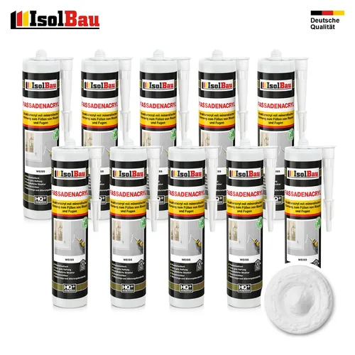 Fassadenacryl Strukturacryl Weiss 10 x 300ml - Dichtstoffe & Fugenmittel, plastoelastisch und geruchsneutral für innen und außen, ideal für verschiedene Untergründe wie Beton und Holz.