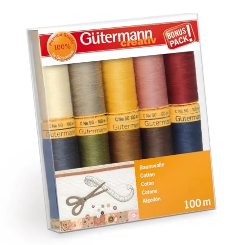Gütermann creativ Nähfaden-Set – 10 Spulen Baumwolle in verschiedenen Farben - Hochwertiges Nähfaden-Set mit 10 Spulen à 100 m, ideal für Patchwork und Quilten. Der reißfeste und scheuerfeste Faden sorgt für perfekte Nähte und ist in verschiedenen Farben erhältlich.