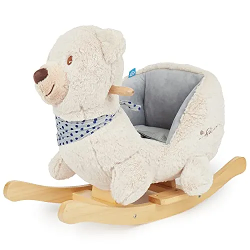 Bieco Plüsch Schaukeltier Bär Creme 62x30x48cm - Schaukelpferd Baby aus Plüsch und stabilem Holz, fördert Gleichgewichtssinn und Motorik für Kinder ab 1 Jahr – ideal als Geschenk!