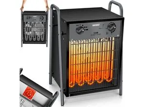 MASKO® Elektroheizer Heizlüfter Bauheizer 9 KW mit integriertem Thermostat elektrisch Heizgerät 9000 Watt 3 Heizstufen Heizgebläse für Innen- & Außeneinsatz Überlastschutz Elektroheizgebläse Anthrazit