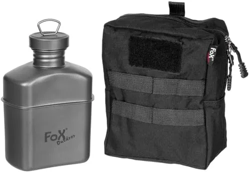 Titan Trinkflasche 1 L mit Schraubdeckel und Molle-Tasche - Flaschen & Thermoskannen - Leichte Titanflasche mit breiter Trinköffnung, ideal für Outdoor-Aktivitäten und Trekking. Spülmaschinenfest und im Set mit praktischer Molle-Tasche.