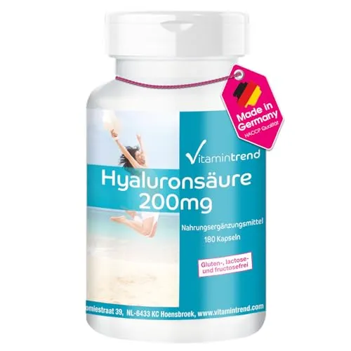 Vitamintrend Hyaluronsäure 400mg Tagesbedarf, 180 Kapseln, schluckfreundlich, hochdosiert, Nahrungsergänzungsmittel vegan ohne Magnesiumstearat, in Deutschland hergestellt