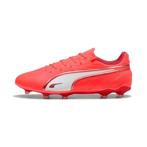 PUMA Unisex King Match FG/AG Fussballschuh - Glowing RED White-RED FIRE, 41 EU - Fußballschuhe mit Slip-On-Konstruktion für optimale Passform, ideal für festen und künstlichen Boden, ausgestattet mit leichter TPU-Außensohle für besten Grip.
