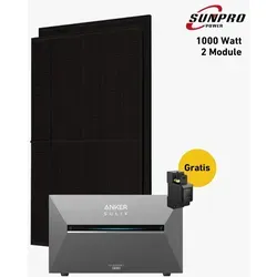 Balkonstrom Balkonkraftwerk 1000W Komplettset mit Speicher - Balkonkraftwerk mit bifazialen Solarmodulen (1000 W) und Anker SOLIX Solarbank 3 E2700 Pro. Hohe Effizienz, 2,7 kWh Speicherkapazität und intelligente Energiesteuerung per App.