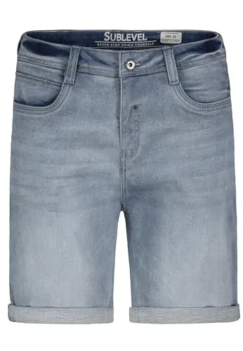 Sublevel Bermuda Jeansshorts Herren, Knielang, elastischer Bund mit Kordelzug, leichte Sommerjeans, bequemer Schnitt, Denimshorts mit Taschen, umgeschlagener Saum, Blau Light-Blue 31
