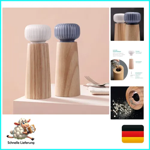 Salz und Pfeffermühle aus Holz und Keramik - Pfefferstreuer Gewürzmühle Grind...