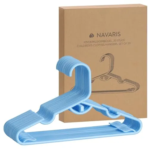 Navaris Kinderkleiderbügel 20er-Pack - robuste und langlebige Baby Kleiderbügel - Kinderbügel platzsparend für Baby- & Kleinkinderzimmer - Kunststoff Kleiderbügel Blau