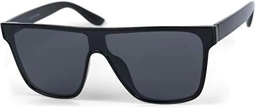 styleBREAKER Unisex Shield Monoglas Sonnenbrille, Polycarbonat Glas und Kunststoff Rahmen, Retro Nerd Style 09020108, Farbe:Gestell Schwarz/Glas Grau getönt