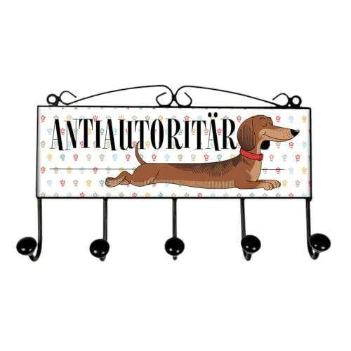 speecheese Dackel Kleiderhaken Leiste mit 5 Haken mit Spruch Antiautoritär Originelle Wandhaken zur Dekoration