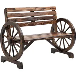 Outsunny 2-Sitzer Gartenbank mit Wagenrad-Design - Wetterfeste Bänke aus strapazierfähigem Tannenholz, ideal für Garten und Balkon, mit hoher Belastbarkeit von 240 kg und rustikalem Charme.