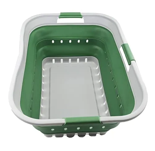 SAMMART 42L Faltbarer Wäschekorb aus Kunststoff - Faltbarer Pop-Up-Aufbewahrungsbehälter/Organizer - Tragbarer Wäschekorb - Platzsparender (1, Grau/Dunkles Meergrün)