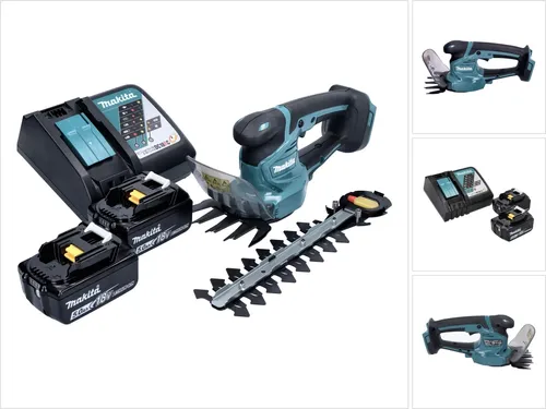 Makita DUM 111 RT2X Akku Grasschere mit 2x 5,0 Ah Akku - Heckenscheren mit leistungsstarkem 18 V Akku, ideal für präzisen Gras- und Strauchschnitt, werkzeugloser Wechsel der Scherblätter für maximale Flexibilität.