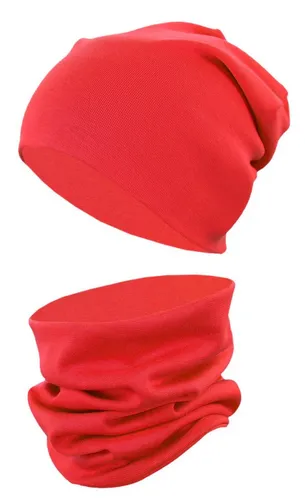 TupTam Beanie Kinder Beanie Mütze Schlauchschal Set aus Jersey und Rippstoff rot 52-56