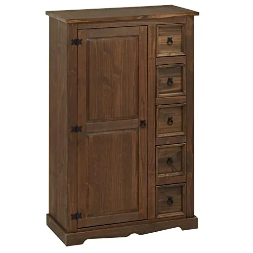 IDIMEX Hochschrank TEQUILA Kommode Highboard - Rustikaler Charme aus Kiefernholz - Hochschrank Tequila aus massivem Kiefernholz mit 5 Schubladen und 3 Einlegeböden. Ideal für stilvolle Aufbewahrung im Wohnzimmer oder Esszimmer.