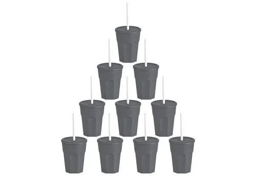Engelland Becher Wiederverwendbare Plastikbecher mit Deckel und Strohhalm, 0,25 Liter, 10-tlg., Kunststoff, BPA-frei, spülmaschinengeeignet, lebensmittelecht, Temperaturbeständig
