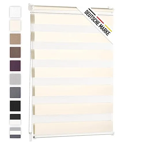 Blumtal Doppelrollo 55 x 130-155cm - Klemmfix Rollo, Rollos für Fenster ohne Bohren, Klemmrollo für Fenster & Türen, Seitenzugrollo, Elfenbein