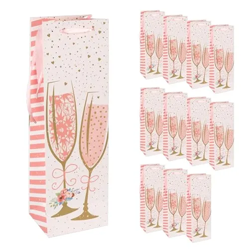 Idena 90411 - Flaschentaschen Sektglas, 12 Stück in Rosa-Gold, Geschenktaschen in der Größe 39 x 12 x 10 cm, Geschenktüten für Geburtstag und Hochzeit
