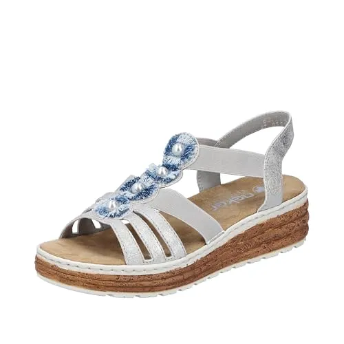 Rieker Plateausandale Sandalette - Sommerlicher Schlupfschuh mit Gummizügen - Wanderschuhe mit 4,5 cm Absatzhöhe und bequemem Gummizug, ideal für warme Tage und lange Spaziergänge.