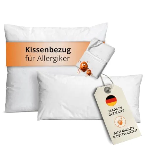 sleepling Milbenbezug Kissen 80x80, Kissenbezug für Allergiker, Kissenschoner gegen Milben und Hausstaub, Evolon Encasing, 95 Grad Kochfest, Made in Germany, weiß
