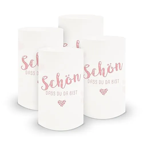 itenga 6X Windlicht Tischlicht aus Folie - Schön DASS du da bist - 10,0 x 21,0 cm I ideal als Tischdeko für Jede Feierlichkeit I geeignet für Teelichter oder LED-Kerzen (rosa)
