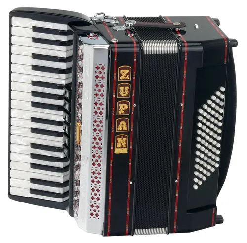 Zupan Alpe III 72 M Akkordeon Schwarz - Akkordeon mit 34 Diskanttasten und 72 Bassknöpfen, ideal für Einsteiger und Fortgeschrittene, inklusive Luxuskoffer und Zubehör für optimalen Spielkomfort.