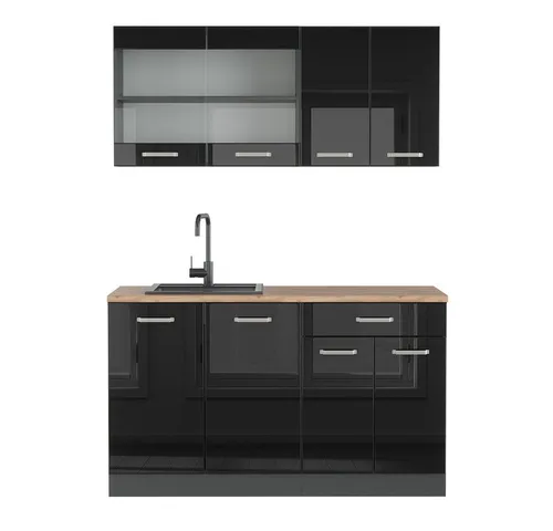 Vicco Küchenzeile R-Line Solid Anthrazit Schwarz 140 cm - Küchenzeilen, moderne Mini-Küche mit raumsparendem Design und modularer Aufstellbarkeit, ideal für kleine Wohnungen.