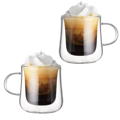 hausleben 2er Set Mundgeblasene Doppelwandige Thermogläser – Hitzebeständige Latte Macchiato & Kaffeegläser Teeglas, Espresso, Capuccino Verschieden Größen (300ml)