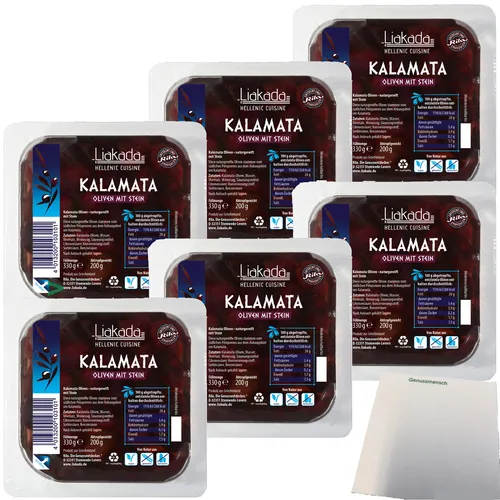 Liakada Kalamata Oliven mit Stein 6er Pack 6x200g Packung usy Block